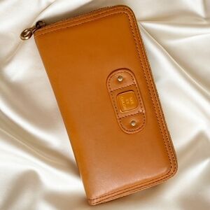 See by Chloé Long Designer Wallet - Peach Leather Round Zip  Women 7.5x4-inch